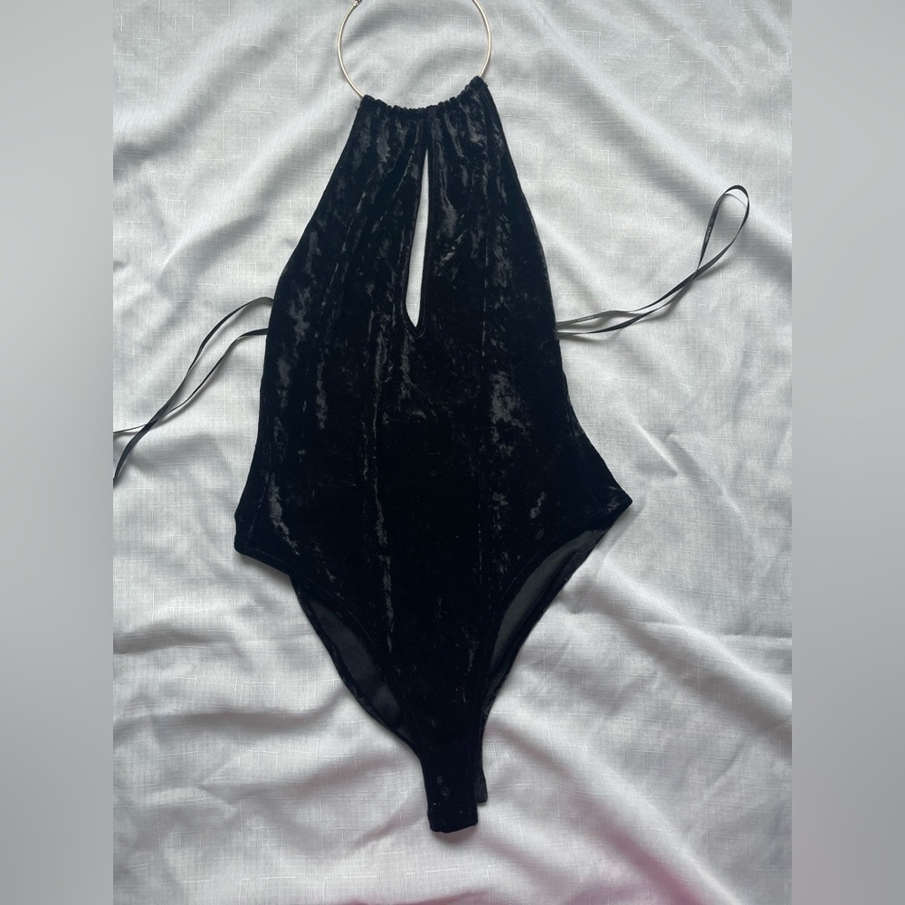 Forever 21 Black Velvet Halter Bodysuit